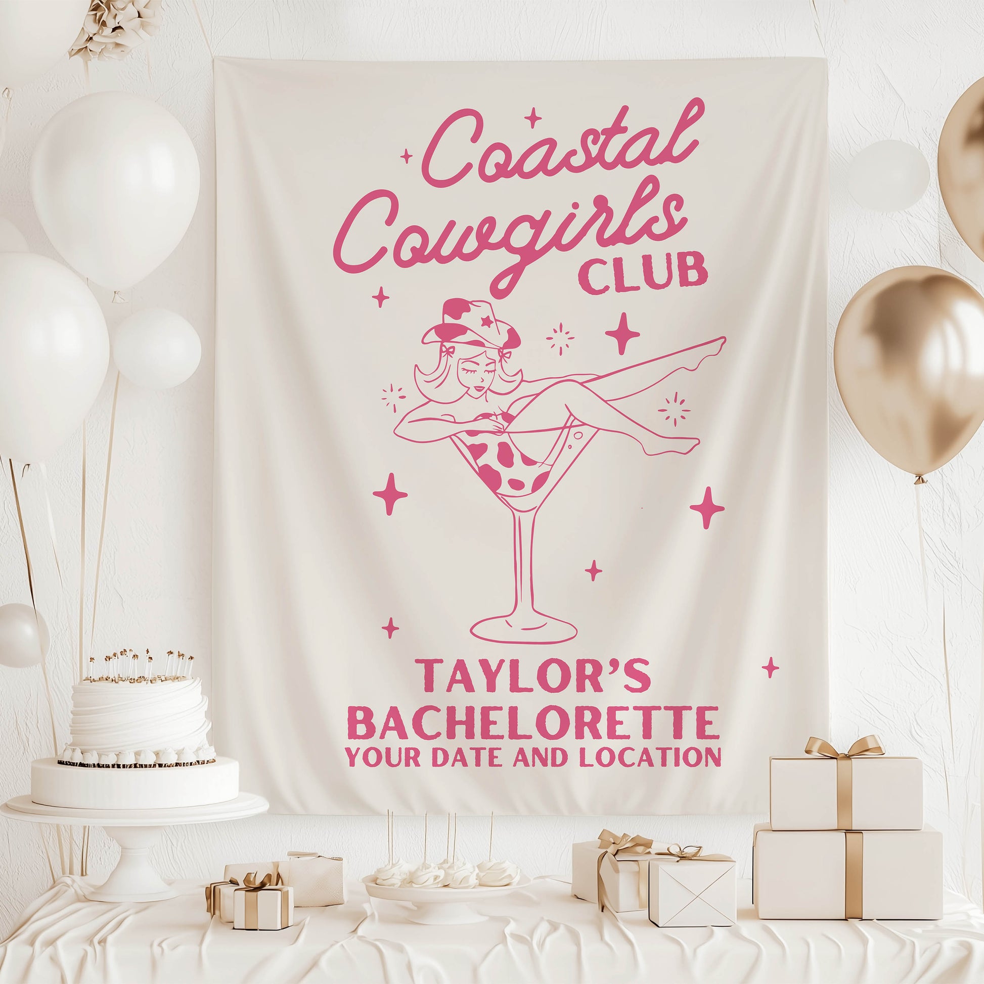  Personalized Coastal Cowgirl Bachelorette Banner – Custom Western Beach Bach Party Sign, Rodeo Meets Ocean Décor, Rustic Coastal Bridal Celebration