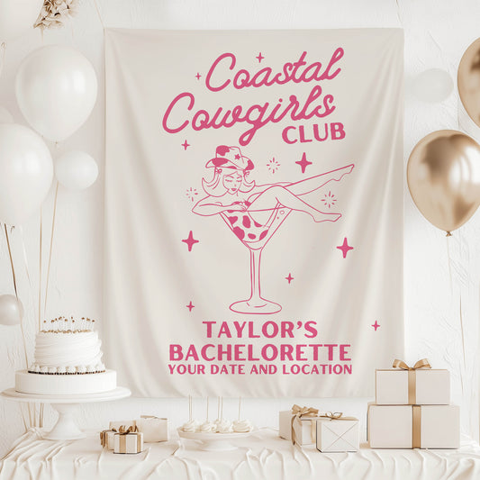  Personalized Coastal Cowgirl Bachelorette Banner – Custom Western Beach Bach Party Sign, Rodeo Meets Ocean Décor, Rustic Coastal Bridal Celebration