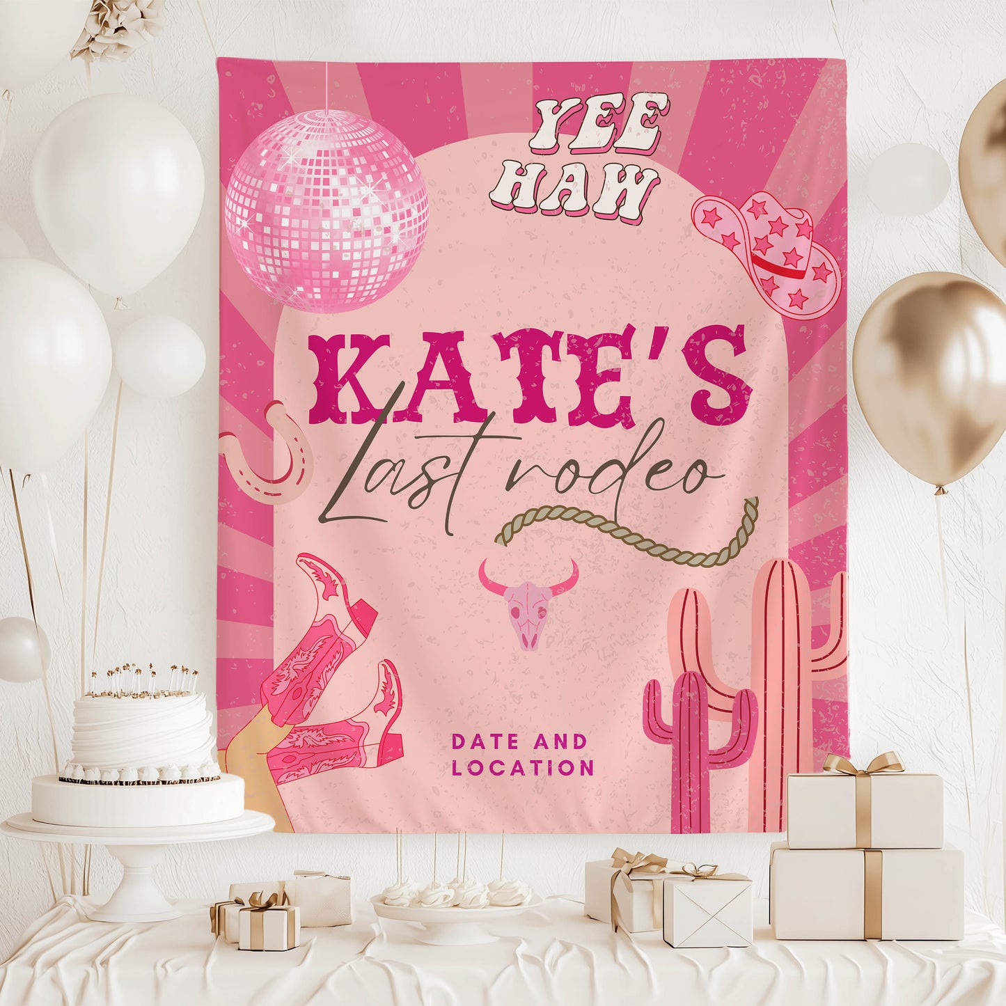 Pink Cowgirl Bachelorette Banner– Custom Bach Décor | #16