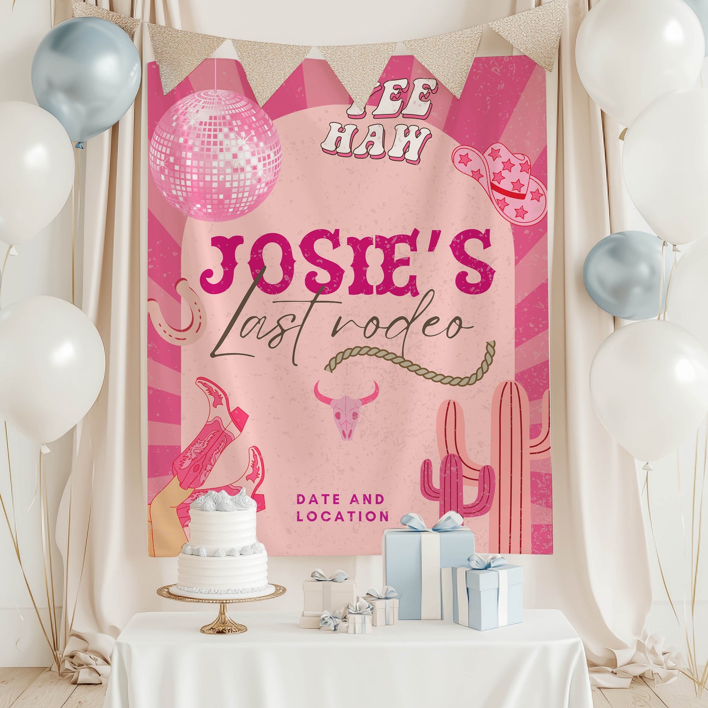Pink Cowgirl Bachelorette Banner– Custom Bach Décor | #16