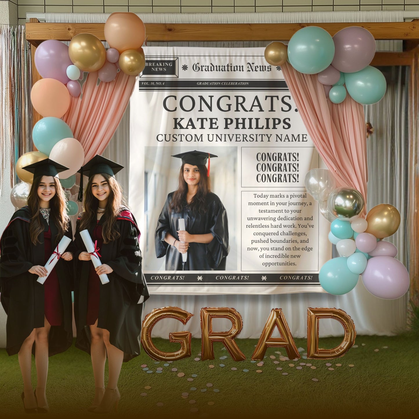 Custom Newspaper Graduation Backdrop Banner- #1