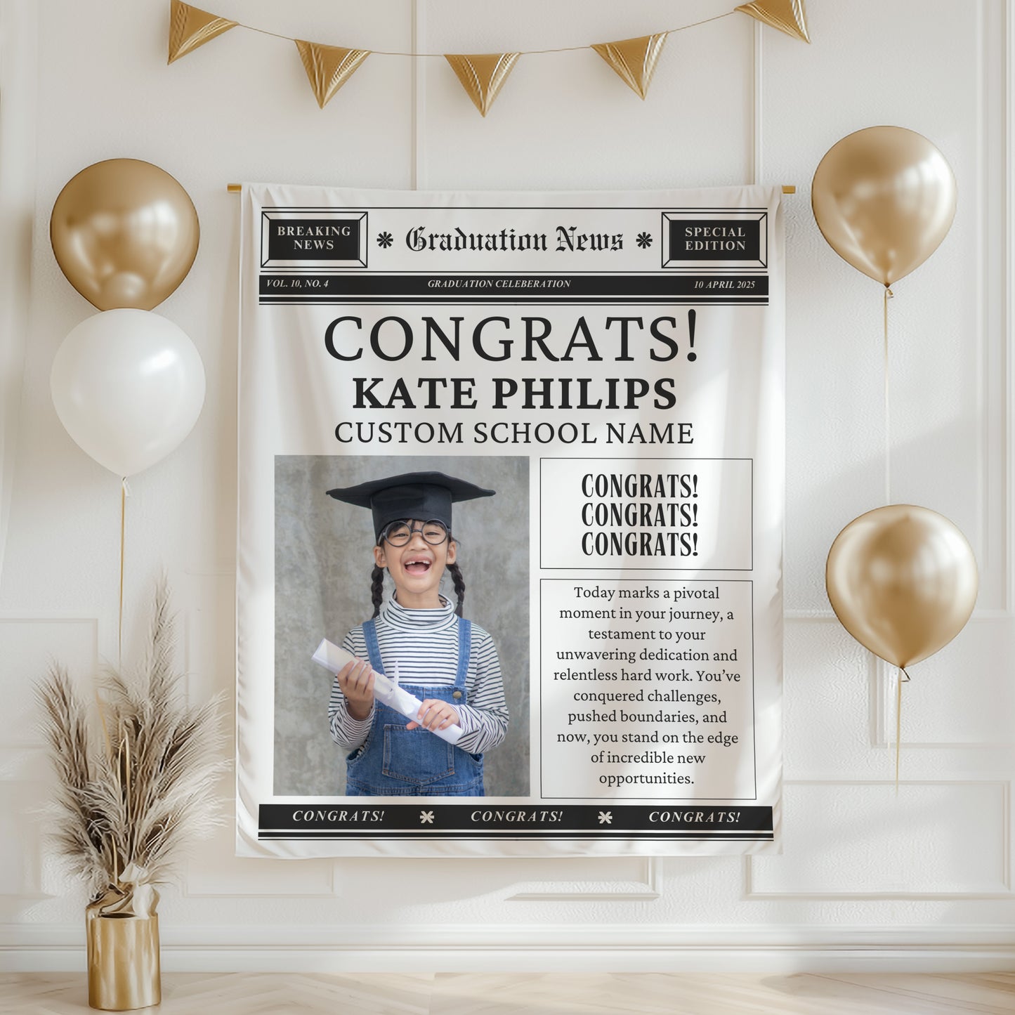 Custom Newspaper Graduation Backdrop Banner- #1