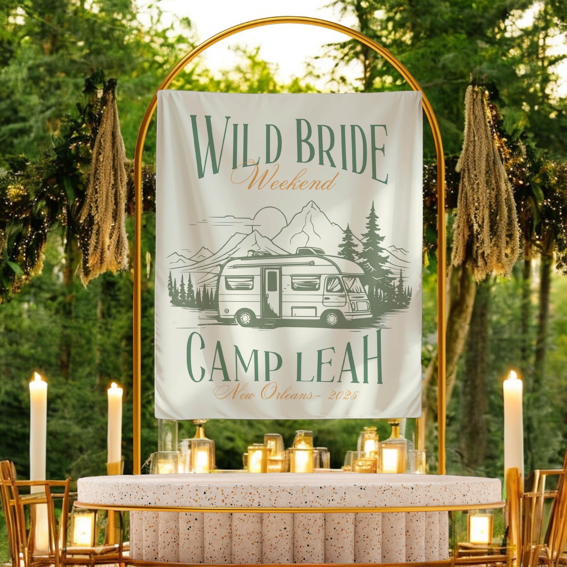 Camp Bachelorette Banner – Custom Bach Decor for Tents, Cabins & Bonfire Nights