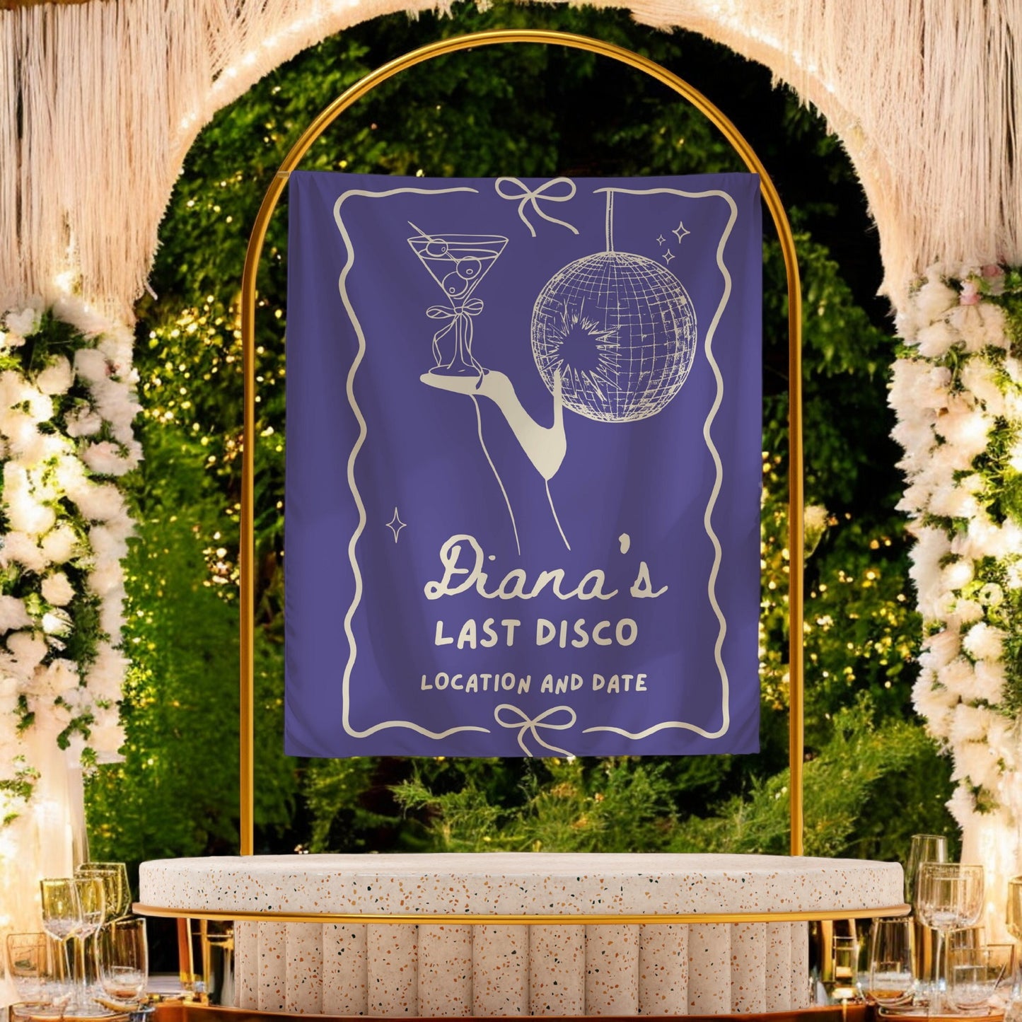 Disco Cocktail Bachelorette Banner – Custom Bach Decor for Martinis, Glitter & Dance Parties