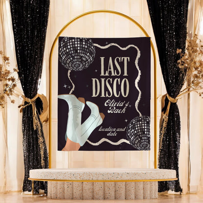 Her Last Disco Dance Party Bachelorette: Custom banners and decorations to set the perfect dance party vibe for a bachelorette.