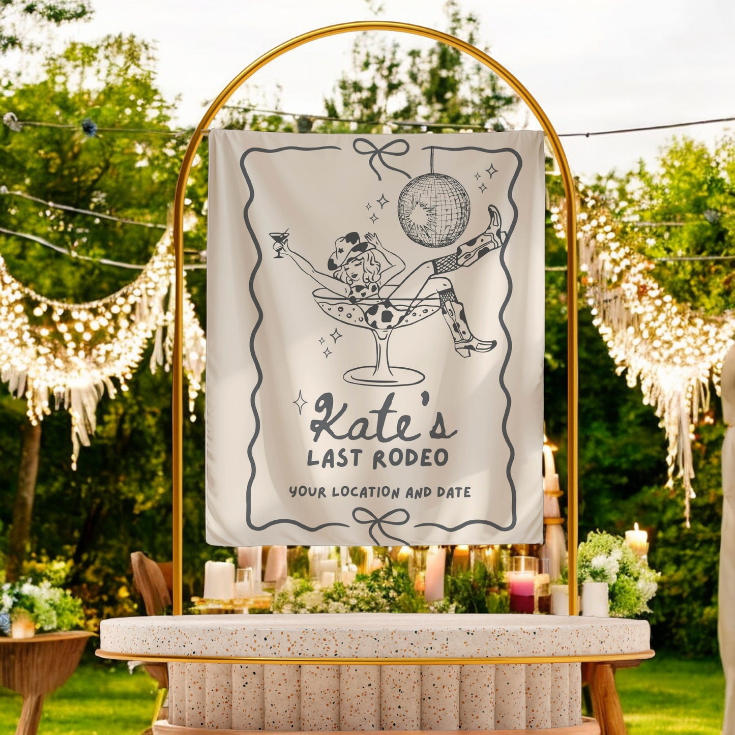 Disco Cowgirl Bachelorette Banner – Custom Bach Decor for Boots & Bling Celebrations
