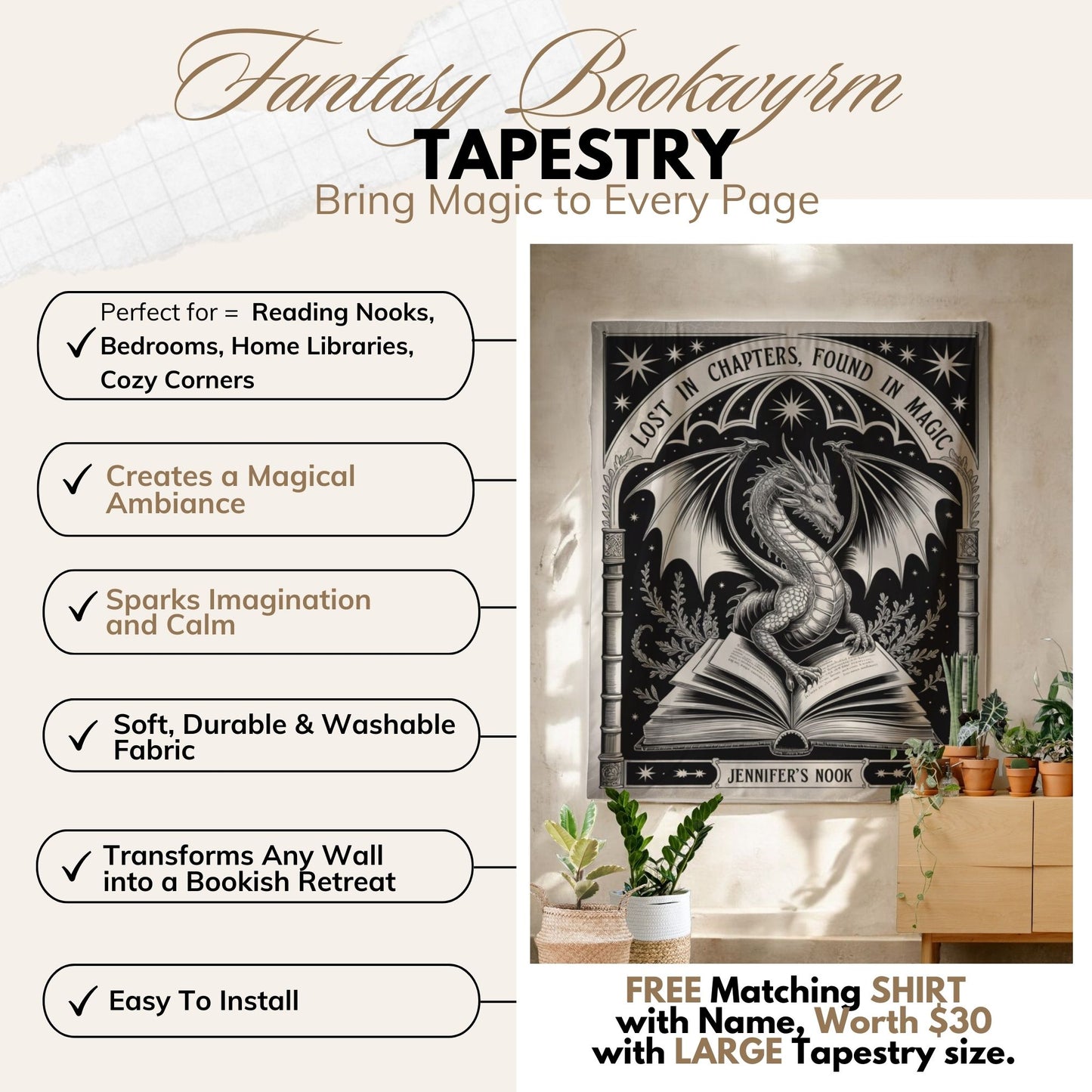 Personalized Fantasy Bookwyrm Tapestry