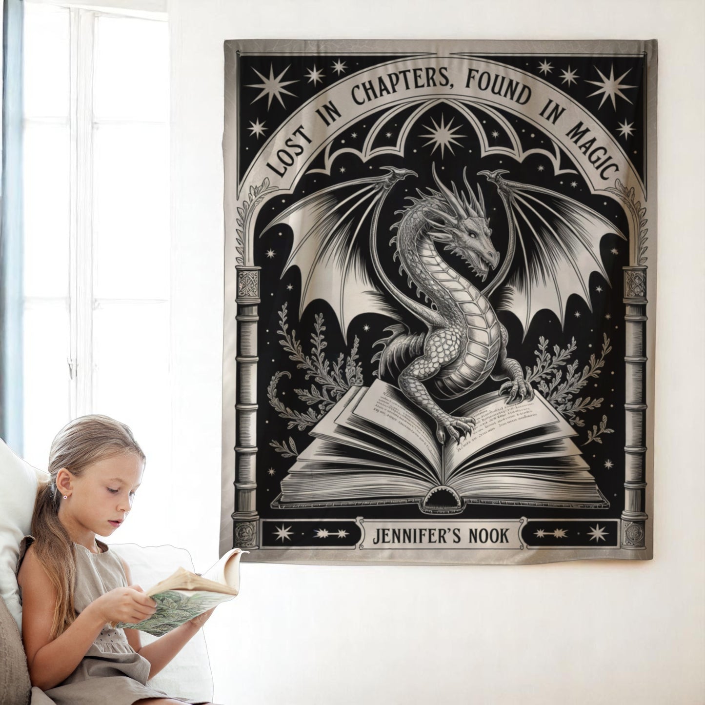 Personalized Fantasy Bookwyrm Tapestry