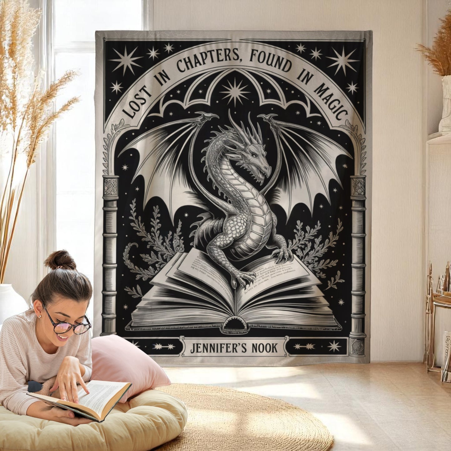 Personalized Fantasy Bookwyrm Tapestry