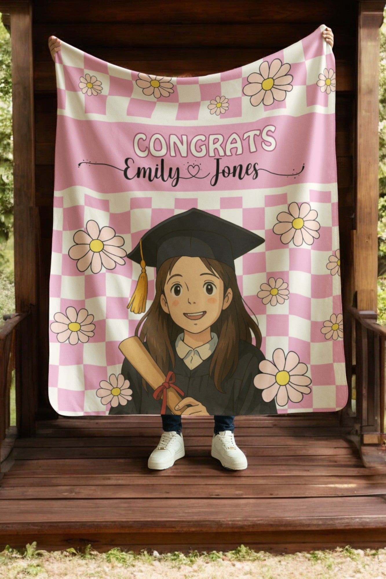 Retro Ghibli Photo and Name Graduation Blanket 2025 | #2