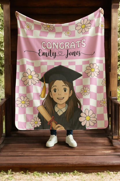 Retro Ghibli Photo and Name Graduation Blanket 2025 | #2