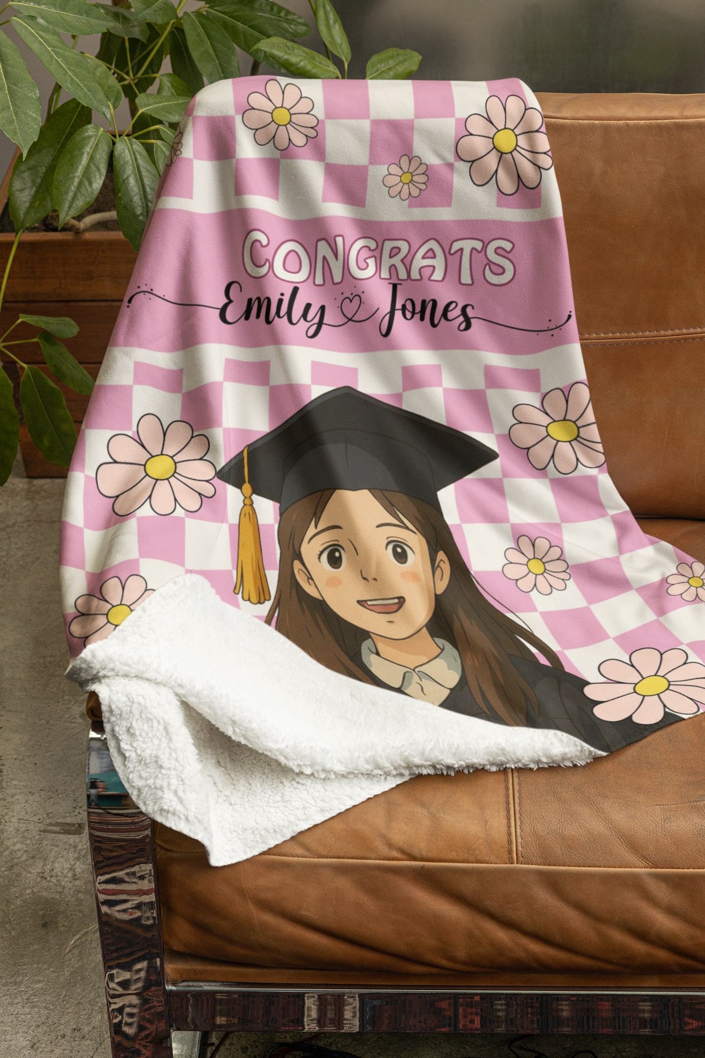 Retro Ghibli Photo and Name Graduation Blanket 2025 | #2